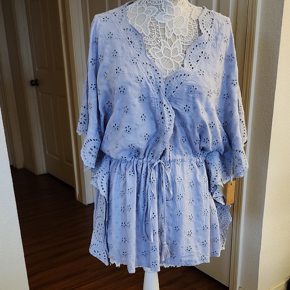 Boho Lilac Eyelet Surf Gypsy Mini Dress/Swim Cover-up Size Small New With Tags